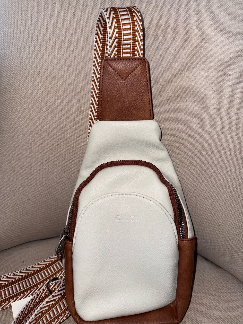 Cluci Cream and Brown Crossbody Sling Bag - Picture 3 of 13